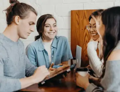 Community members connecting over coffee